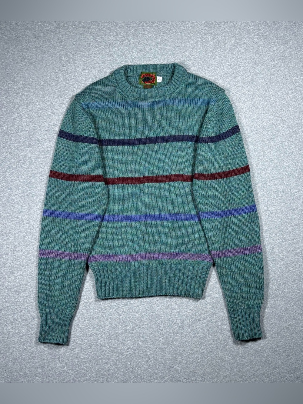 Vintage Striped Sweater Youth L 16-18 Wool Blend Boston Traders Kids Teal Green